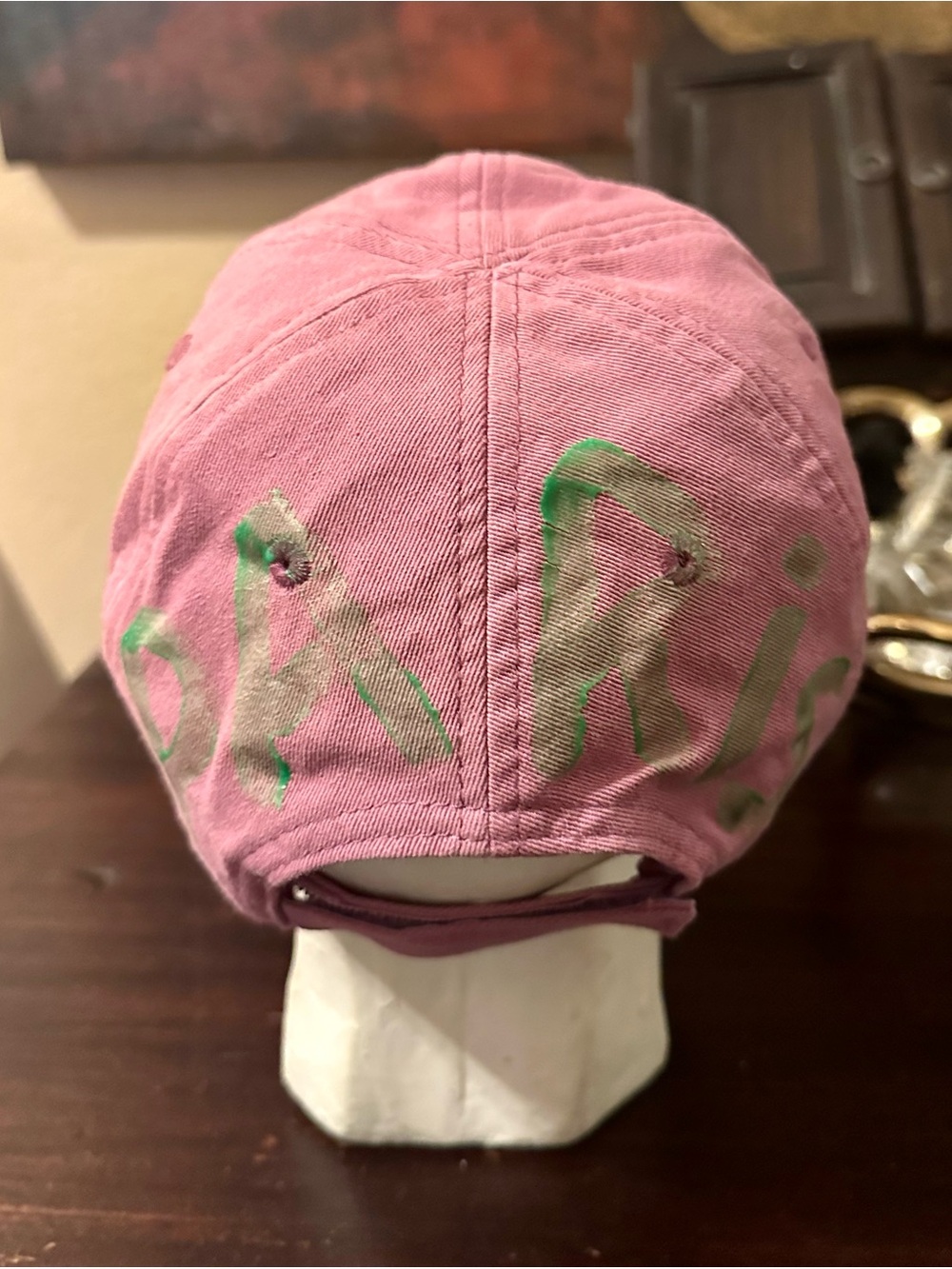 Balenciaga Pink Baseball Cap with Green Paint Detail - Picture 3 of 4